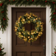 Christabelle 76cm Christmas Wreath Glittery Tipped with LED Lights and Golden Baubles Front Door Decoration V240-112_SENG76