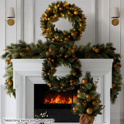 Christabelle 76cm Christmas Wreath Glittery Tipped with LED Lights and Golden Baubles Front Door Decoration V240-112_SENG76