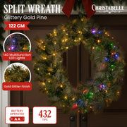 Christabelle 1.22m Split 2pc Christmas Wreath with LED Lights Pine Dual Front Doors Decoration Ornament V240-112_SENGG122S