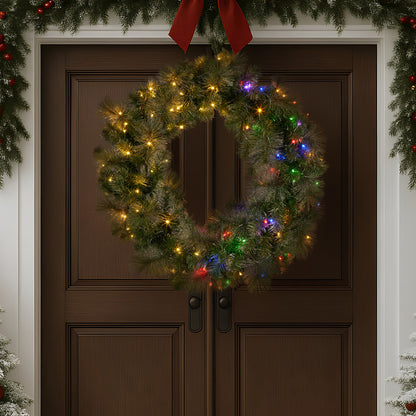 Christabelle 1.22m Split 2pc Christmas Wreath with LED Lights Pine Dual Front Doors Decoration Ornament V240-112_SENGG122S
