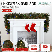 Christabelle 2.7m Christmas Garland with LED Lights Glittery Gold Pine Mantle Decoration Ornament V240-112_SENGG274