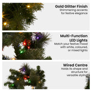 Christabelle 2.7m Christmas Garland with LED Lights Glittery Gold Pine Mantle Decoration Ornament V240-112_SENGG274