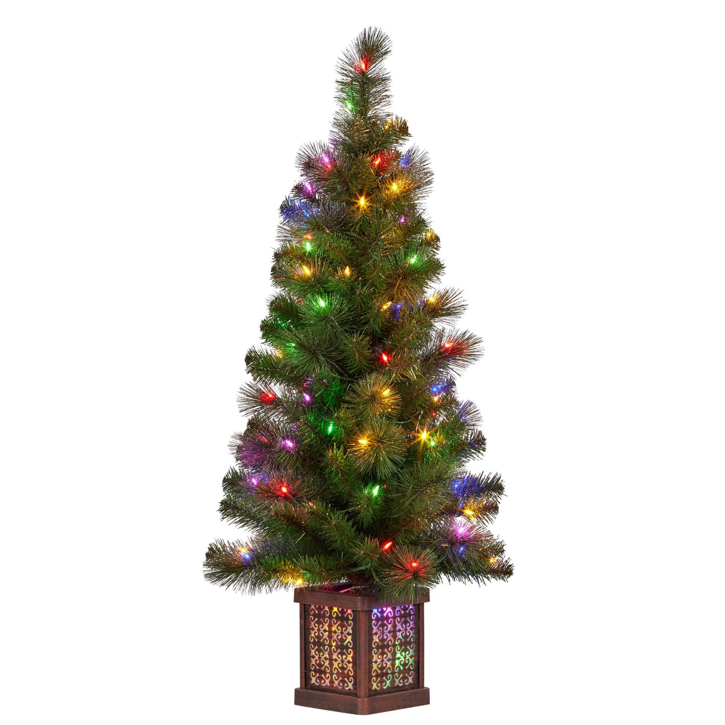 Christabelle 4ft Christmas Tree Glittery Gold Pine Led Multi Lights Xmas Decor V240-112_SENGG4P