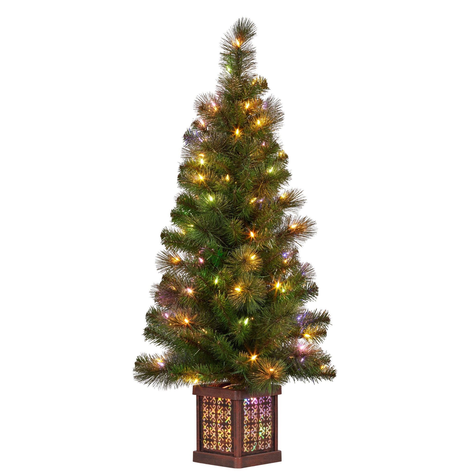 Christabelle 4ft Christmas Tree Glittery Gold Pine Led Multi Lights Xmas Decor V240-112_SENGG4P