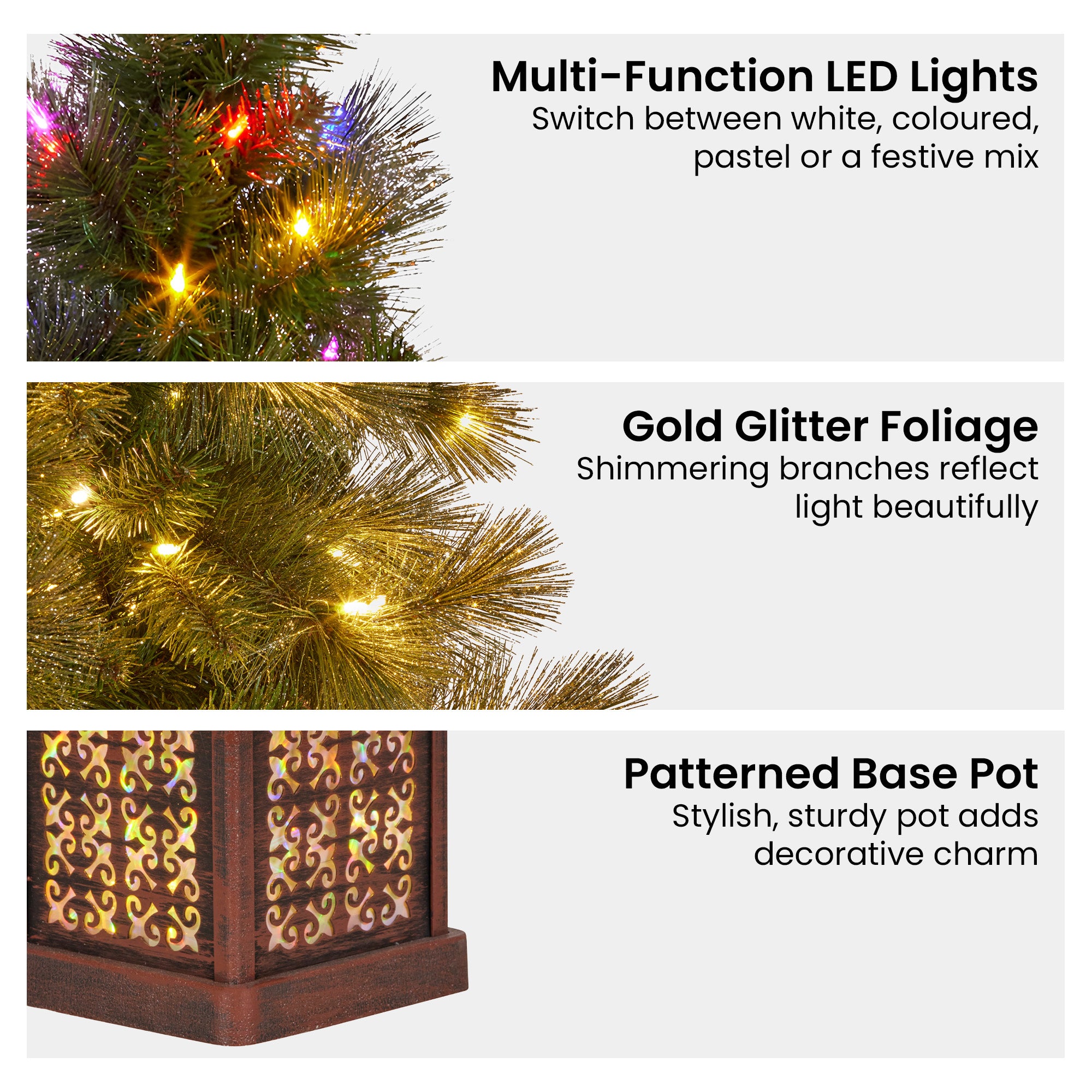 Christabelle 4ft Christmas Tree Glittery Gold Pine Led Multi Lights Xmas Decor V240-112_SENGG4P