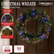 Christabelle 61cm Christmas Wreath with LED Lights Glittery Gold Pine re-Lit Front Door Decoration Ornament V240-112_SENGG61