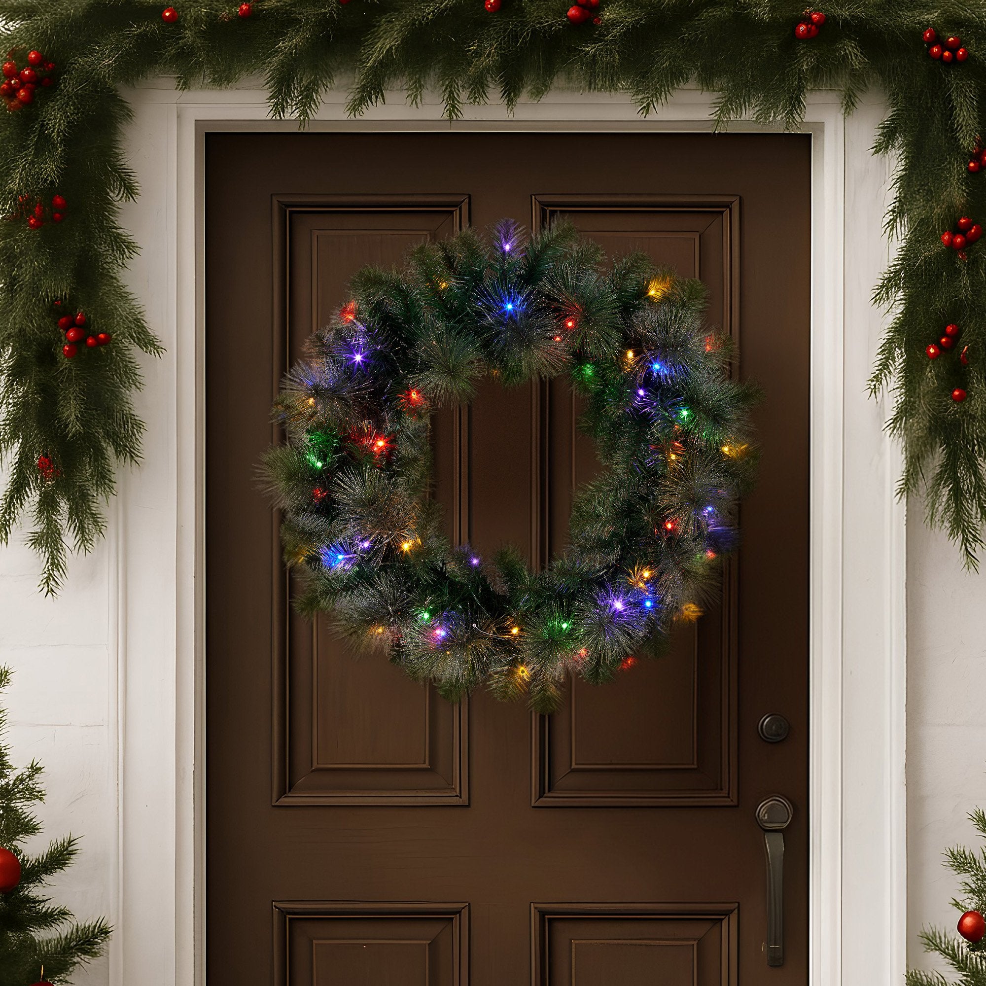 Christabelle 61cm Christmas Wreath with LED Lights Glittery Gold Pine re-Lit Front Door Decoration Ornament V240-112_SENGG61