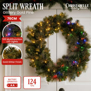 Christabelle 76cm Split Christmas Wreath with LED Lights for Double Front Doors Decoration V240-112_SENGG76S
