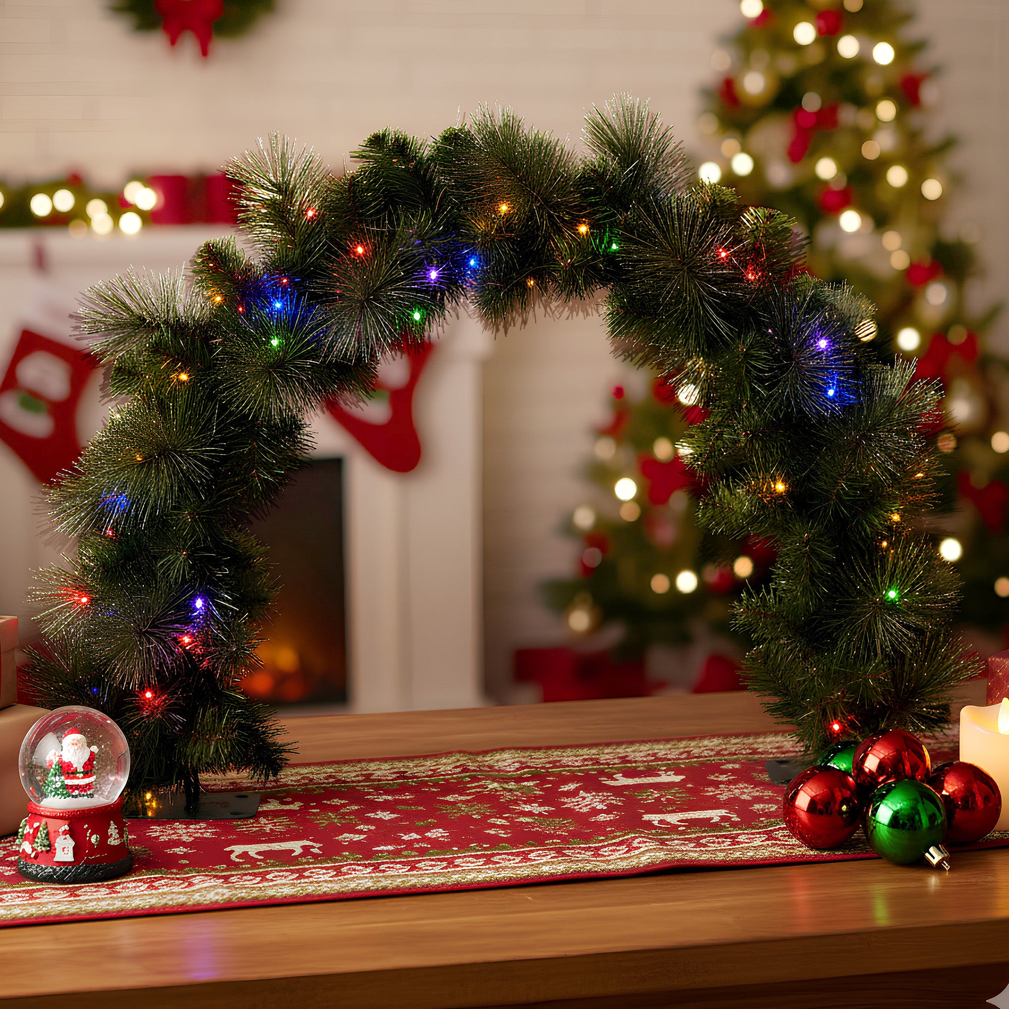 Christabelle 60cm Tabletop Christmas Archway Garland with LED Lights Gold Mantle Decoration Ornament V240-112_SENGGTA