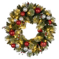 Christabelle Stunning 61cm Christmas Wreath with LED Lights Baubles Berries Red Silver Front Door Decoration V240-112_SENJB61