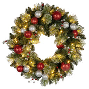 Christabelle Stunning 61cm Christmas Wreath with LED Lights Baubles Berries Red Silver Front Door Decoration V240-112_SENJB61