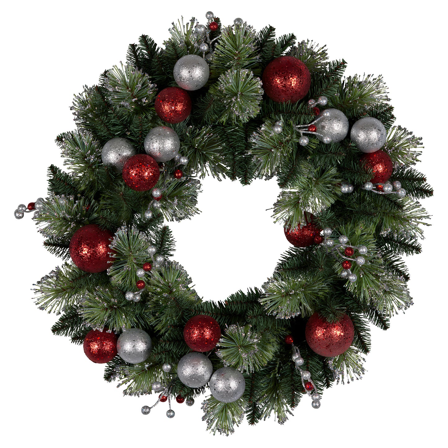 Christabelle Stunning 61cm Christmas Wreath with LED Lights Baubles Berries Red Silver Front Door Decoration V240-112_SENJB61