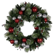 Christabelle Stunning 61cm Christmas Wreath with LED Lights Baubles Berries Red Silver Front Door Decoration V240-112_SENJB61