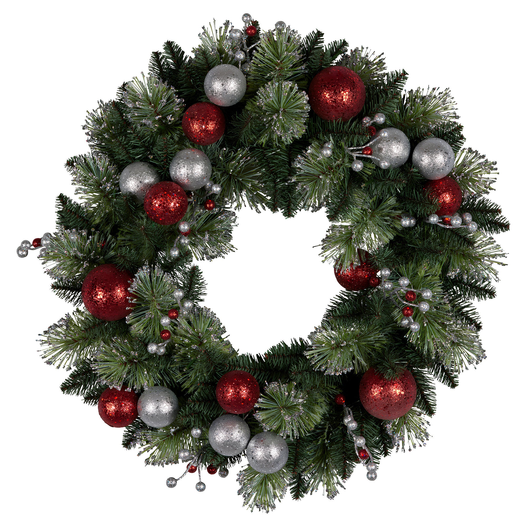 Christabelle Stunning 61cm Christmas Wreath with LED Lights Baubles Berries Red Silver Front Door Decoration V240-112_SENJB61