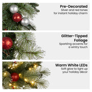 Christabelle Stunning 61cm Christmas Wreath with LED Lights Baubles Berries Red Silver Front Door Decoration V240-112_SENJB61