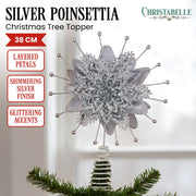 Christabelle Christmas Tree Topper Poinsettia Decoration Ornament Silver Petals V240-112_SHD1043