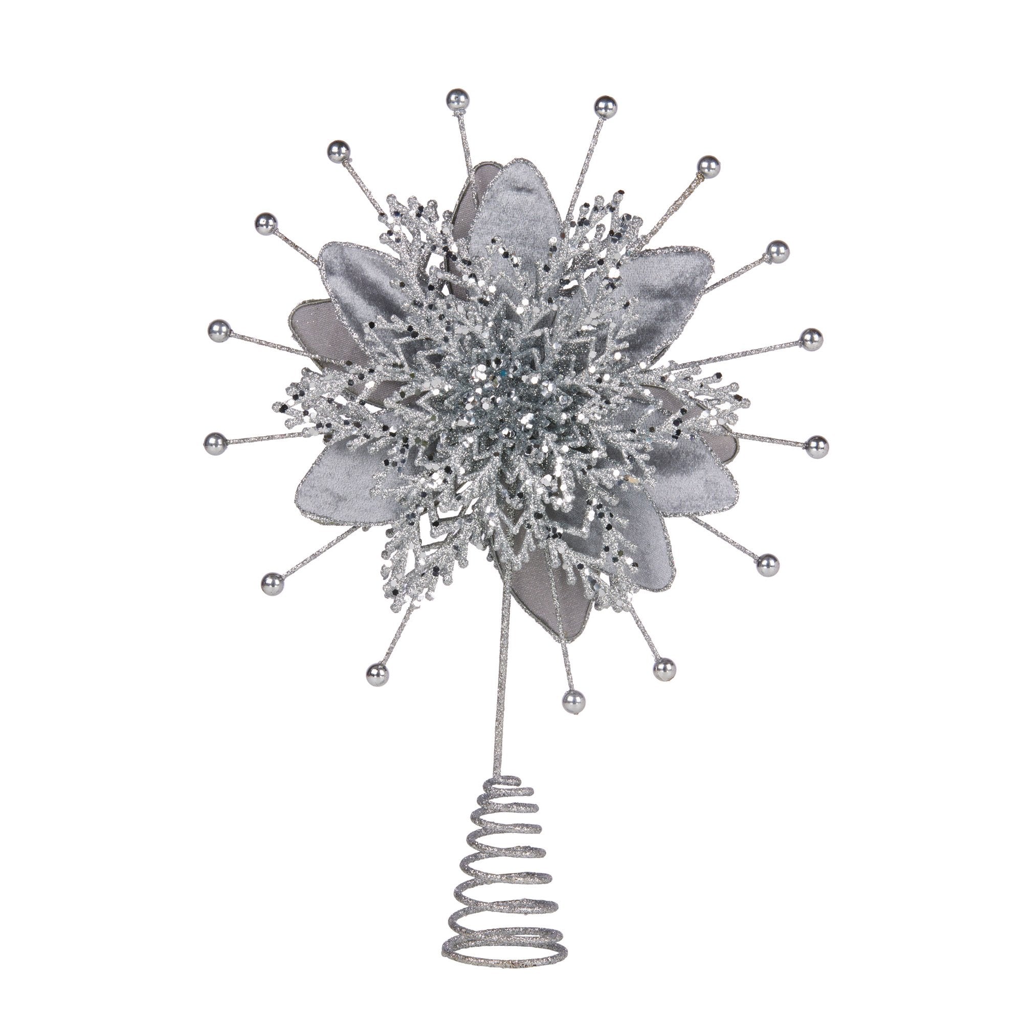 Christabelle Christmas Tree Topper Poinsettia Decoration Ornament Silver Petals V240-112_SHD1043