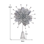 Christabelle Christmas Tree Topper Poinsettia Decoration Ornament Silver Petals V240-112_SHD1043