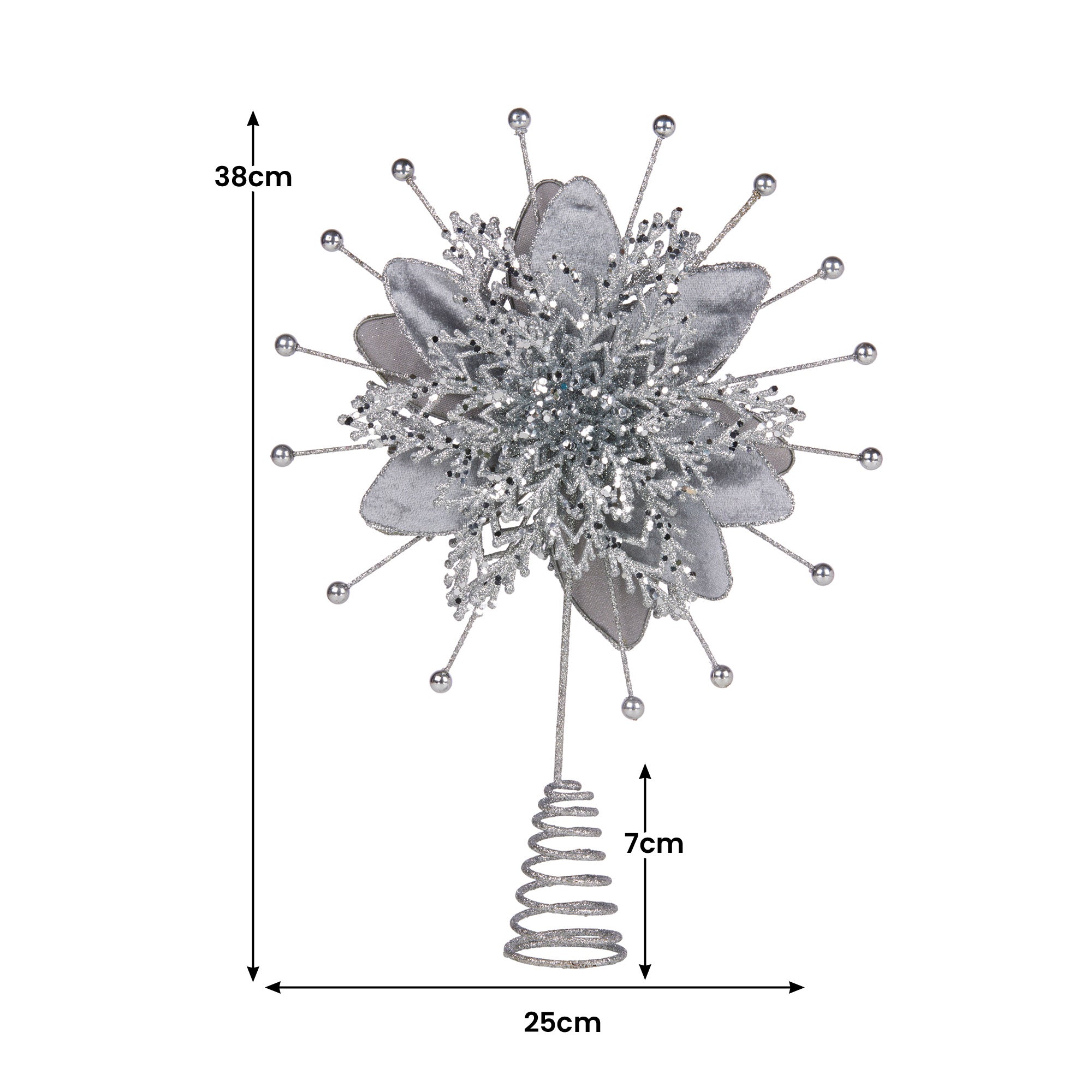 Christabelle Christmas Tree Topper Poinsettia Decoration Ornament Silver Petals V240-112_SHD1043
