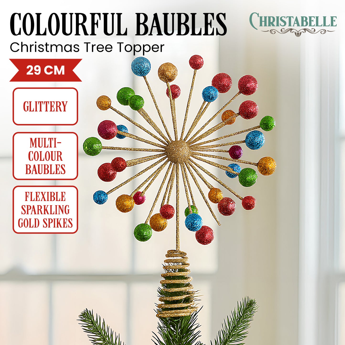 Christabelle Christmas Tree Topper Glittery Baubles Gold Decoration Ornaments V240-112_SHD1044
