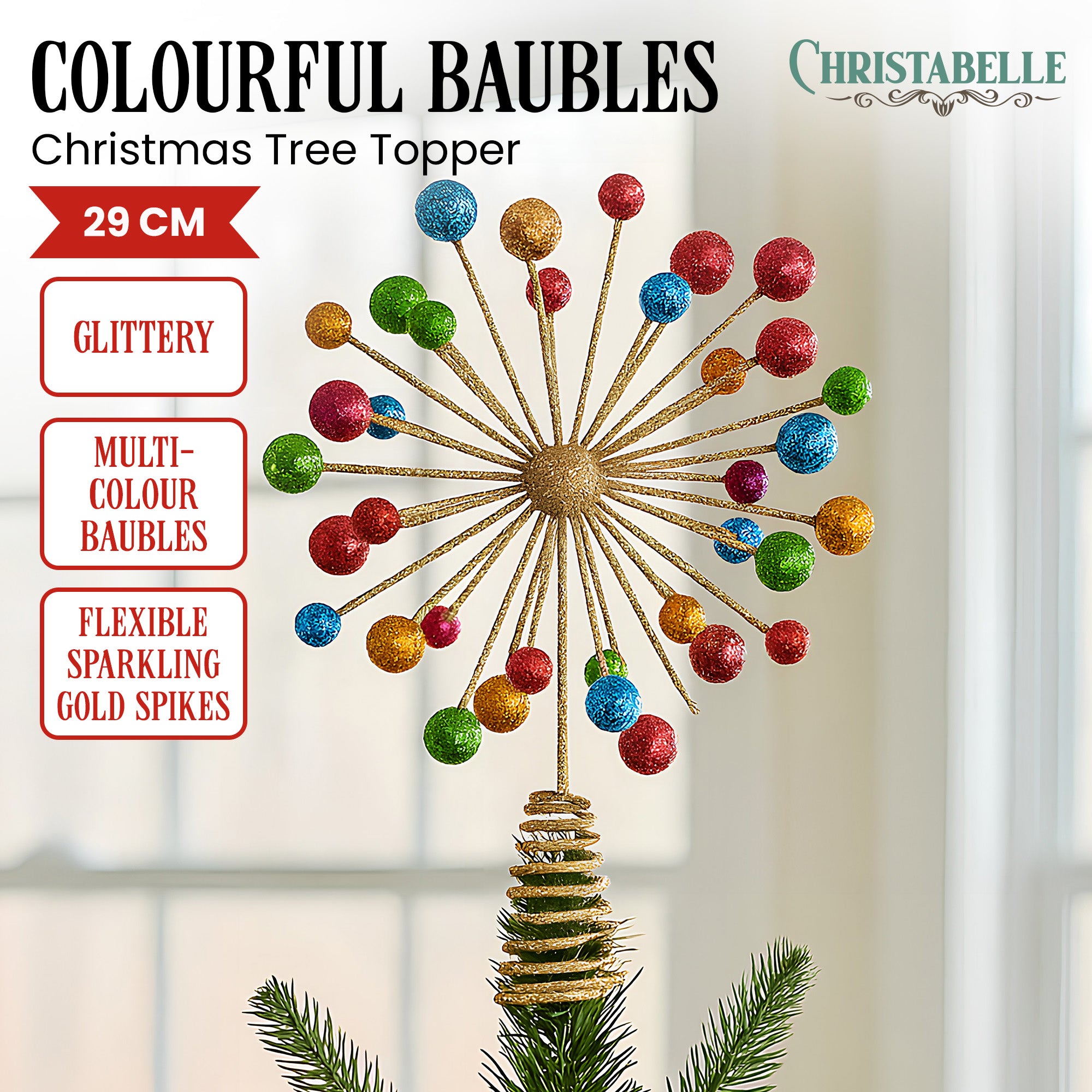Christabelle Christmas Tree Topper Glittery Baubles Gold Decoration Ornaments V240-112_SHD1044