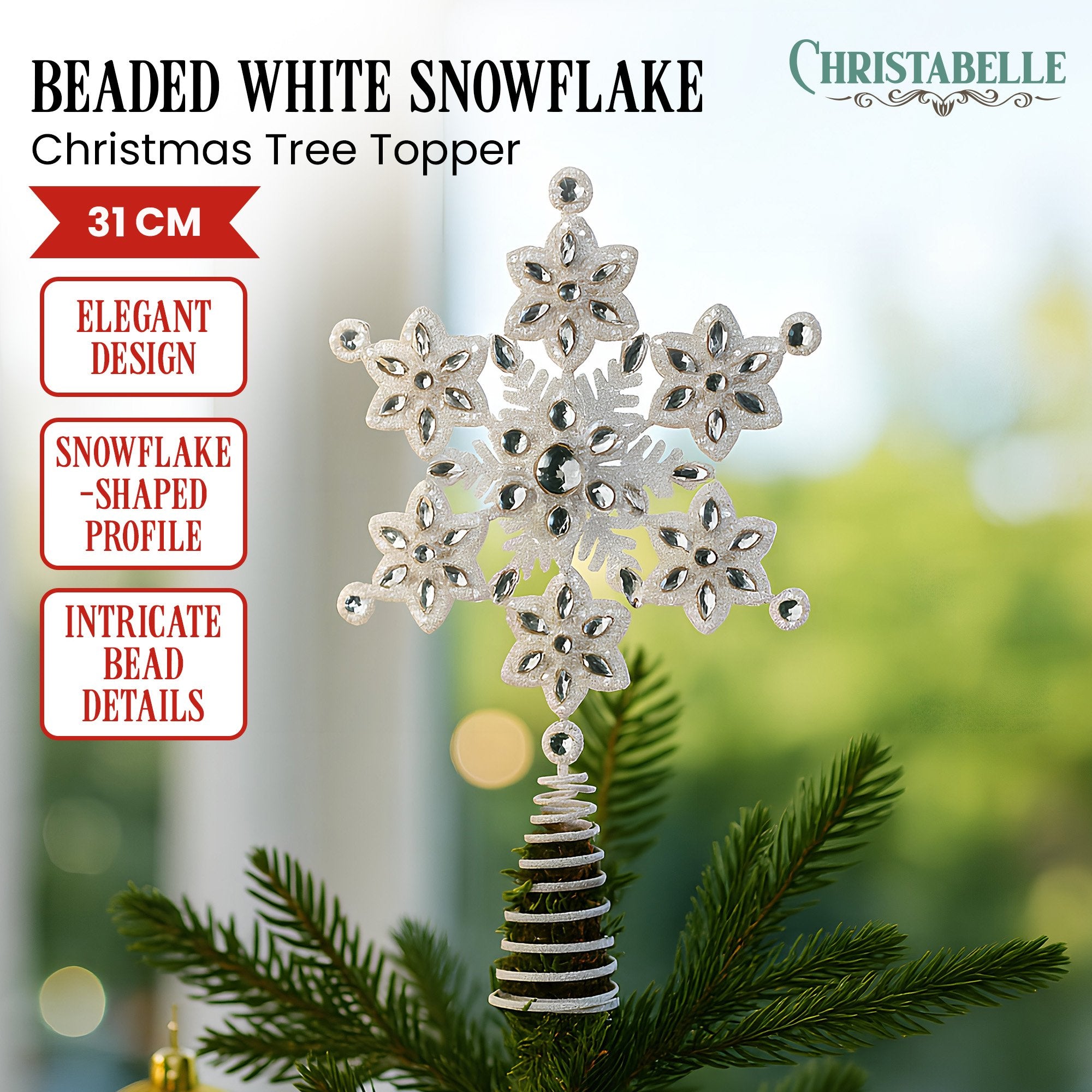 Christabelle Snowflake Christmas Tree Topper Beaded Decoration Ornament Xmas V240-112_SHD706