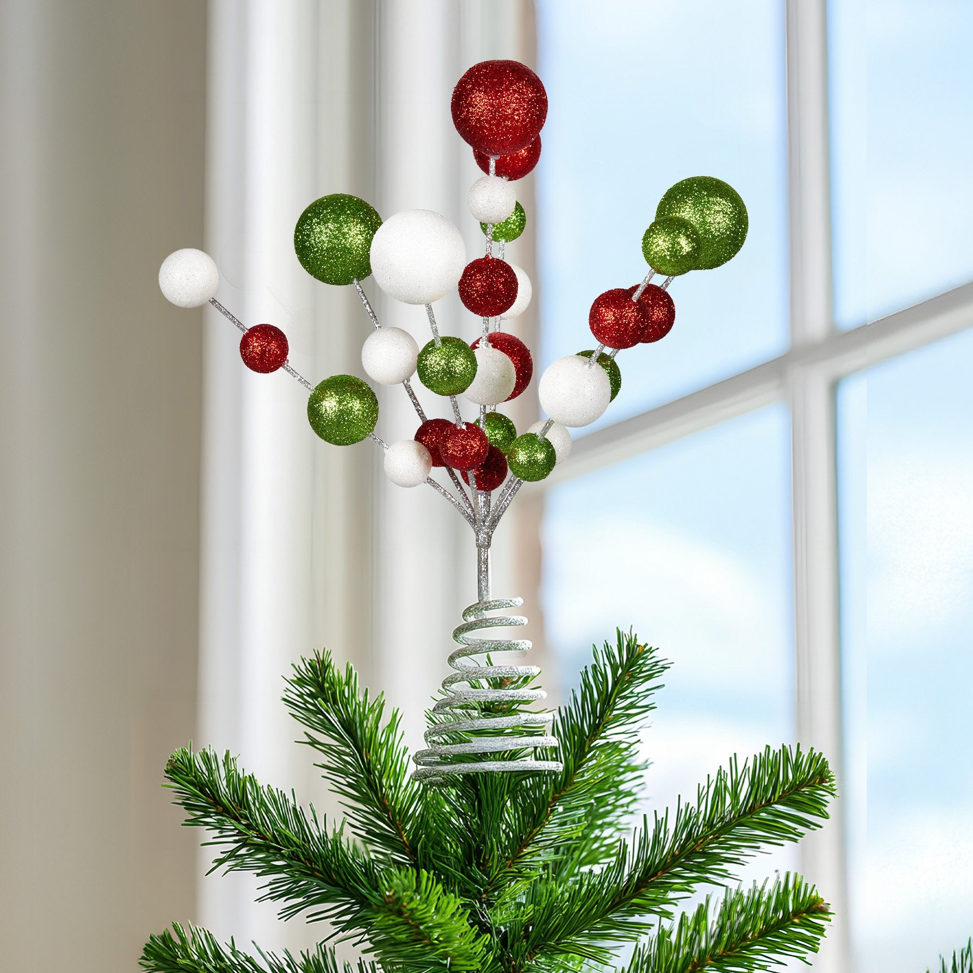 Christabelle Baubles Christmas Tree Topper Festive Glitter Finish Xmas Ornament V240-112_SHD9066