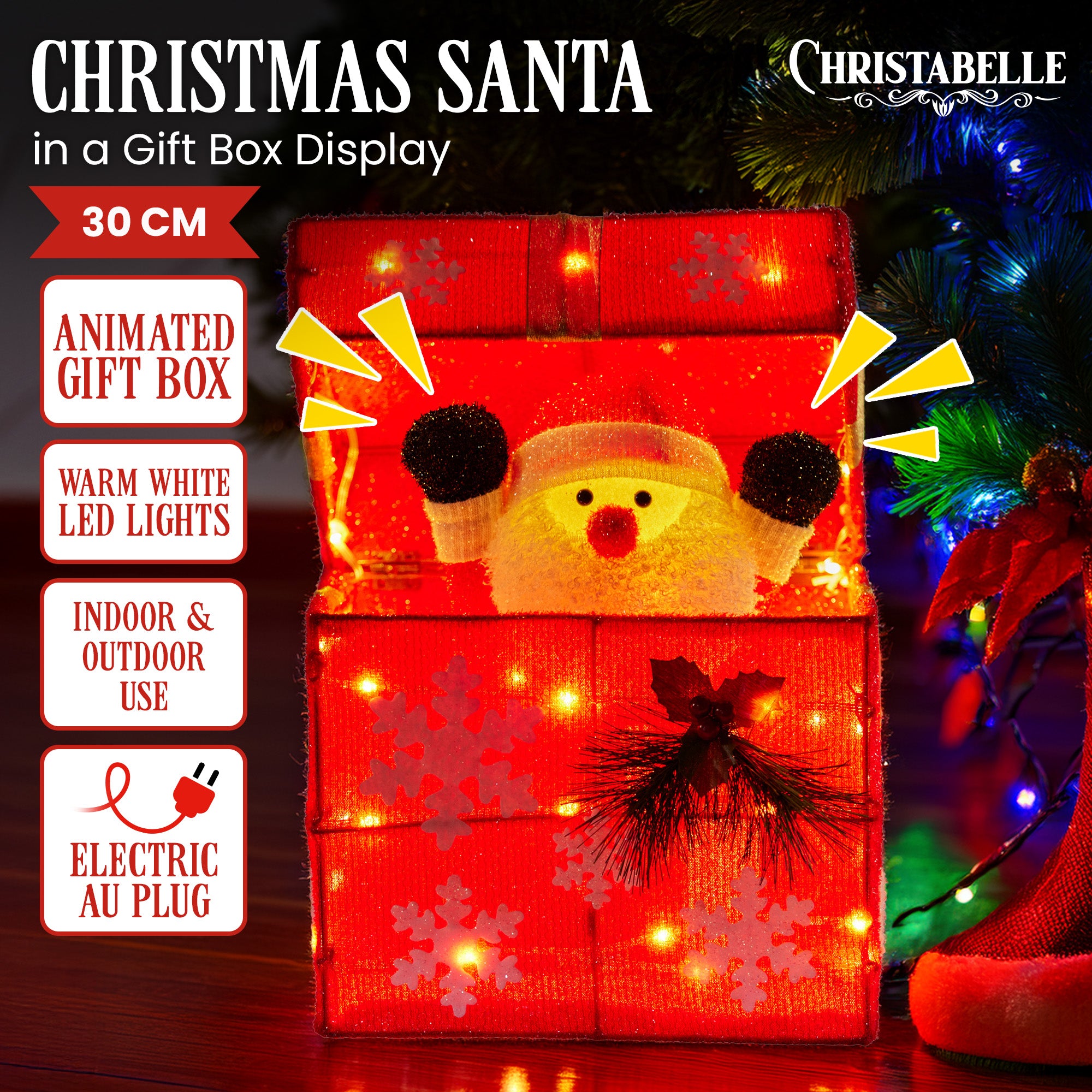 Christabelle Animated Santa Gift Box Led Christmas Tree Decoration Xmas Ornament V240-112_SHE100