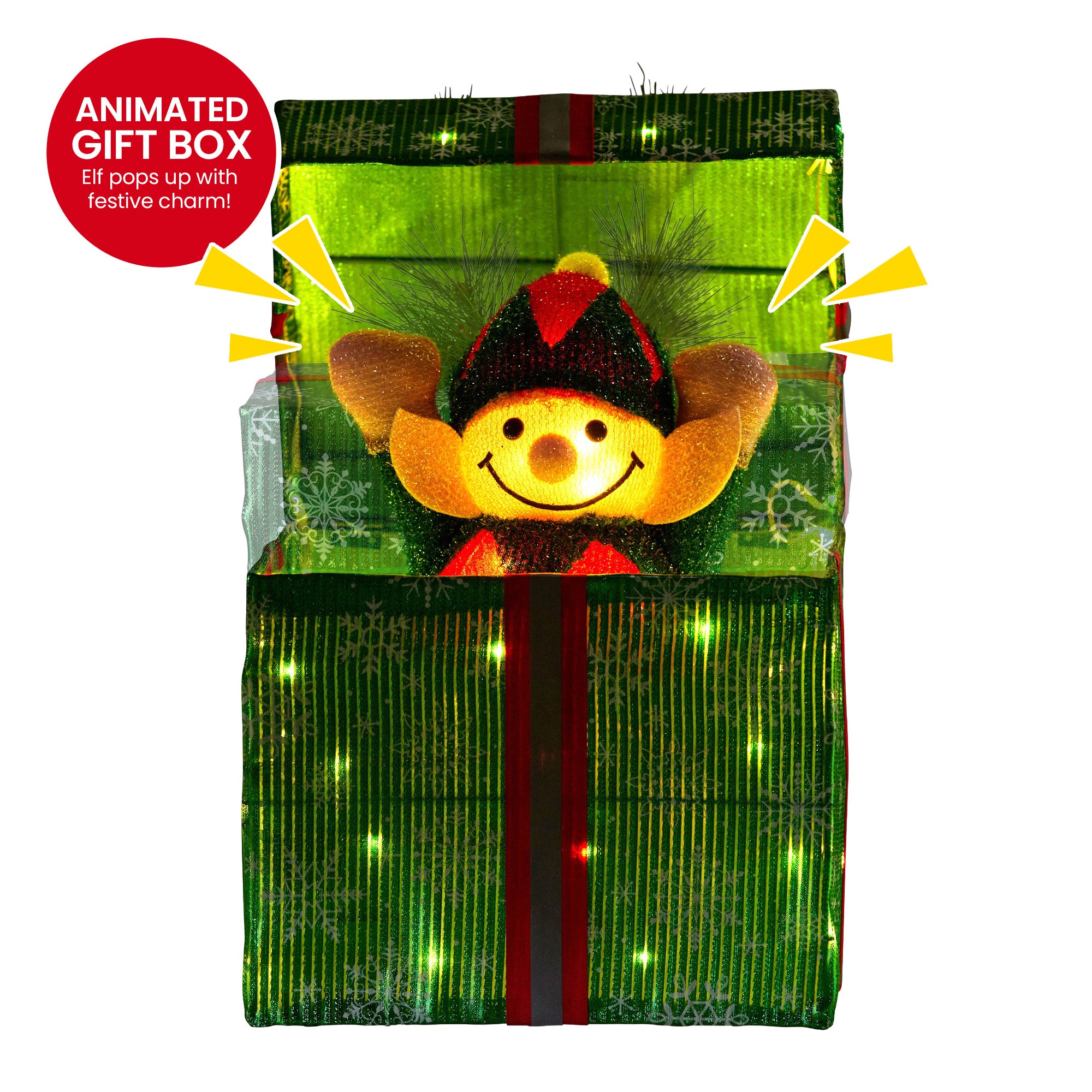 Christabelle Animated Elf Gift Box Led Lights Christmas Tree Decoration Ornament V240-112_SHE101