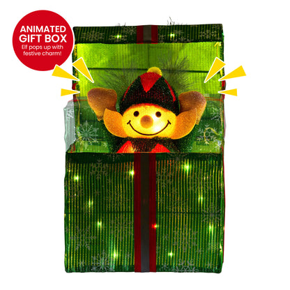 Christabelle Animated Elf Gift Box Led Lights Christmas Tree Decoration Ornament V240-112_SHE101