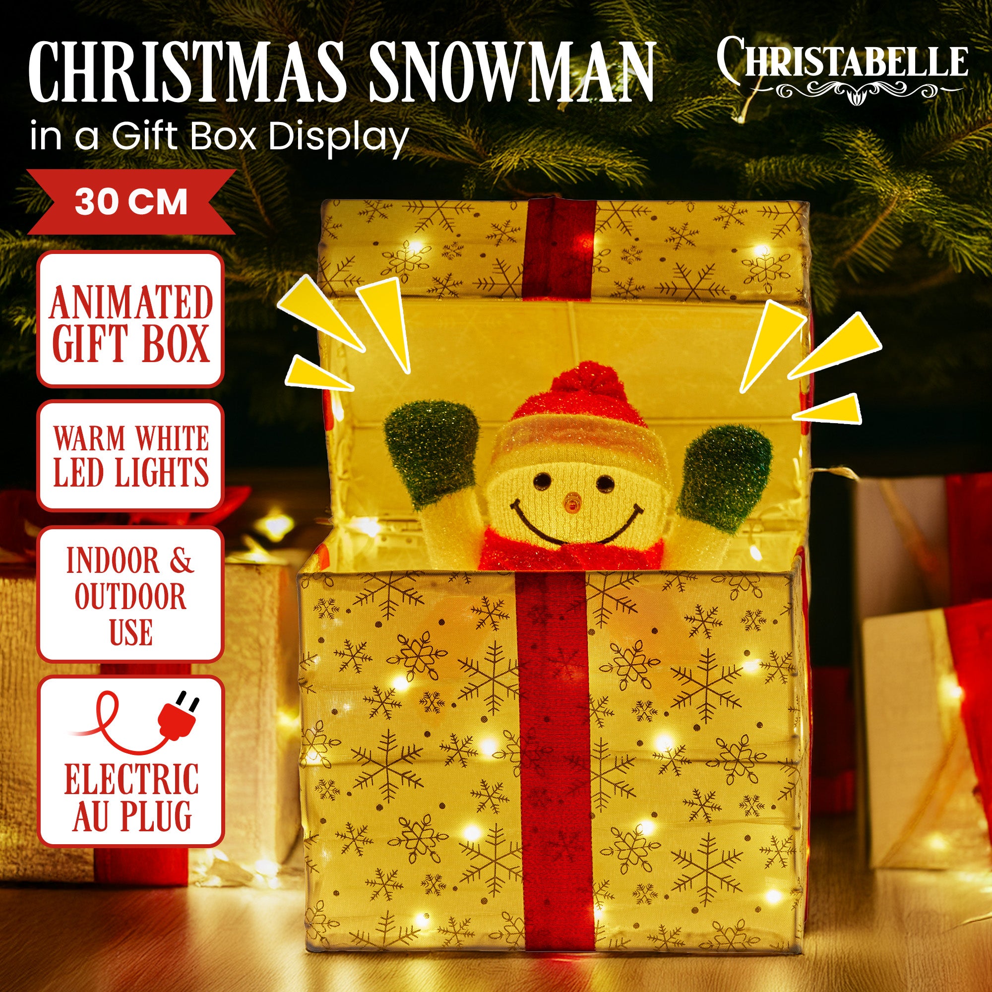 Christabelle Animated Snowman Gift Box Led Christmas Tree Decoration Ornaments V240-112_SHE102