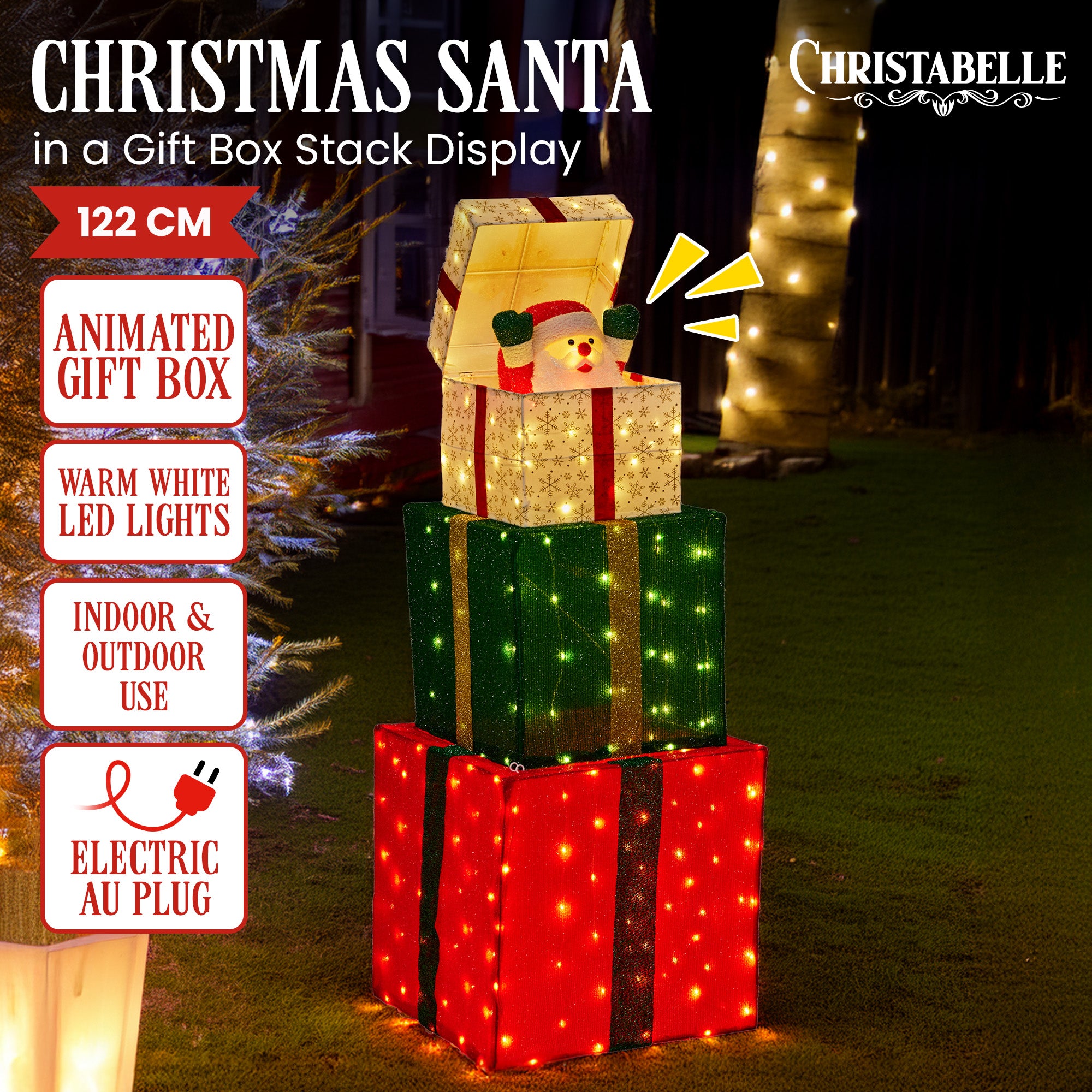 Christabelle 122cm Animated Present Stack Santa Led Lights Christmas Tree Decor V240-112_SHE103