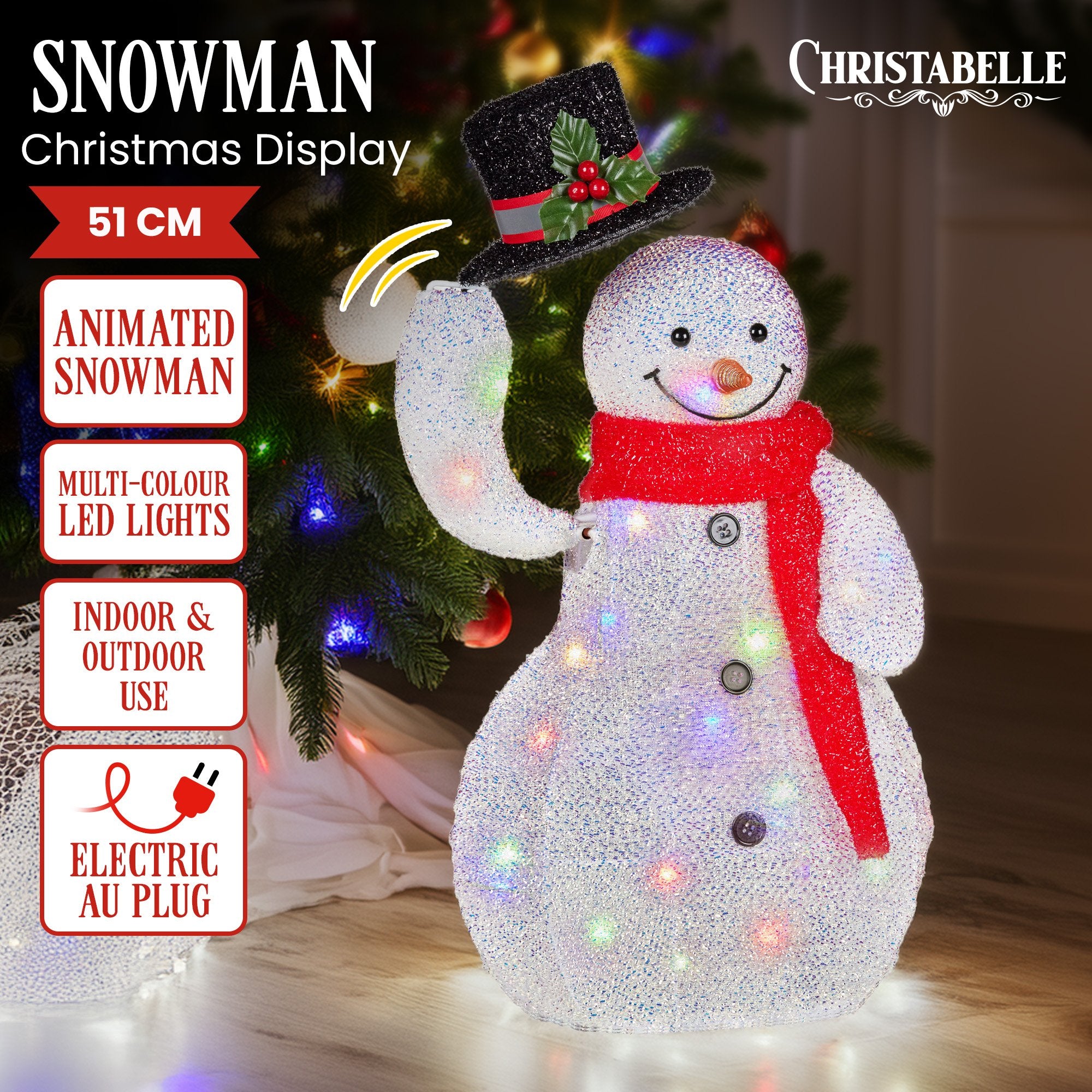 Christabelle 51cm Animated Snowman Christmas Display Decoration Led Lights Xmas V240-112_SHE108