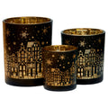 Christabelle Christmas Candle Jar Set Of 3 Black And Gold Holiday Candle Holders V240-112_YAN254