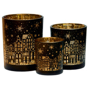 Christabelle Christmas Candle Jar Set Of 3 Black And Gold Holiday Candle Holders V240-112_YAN254