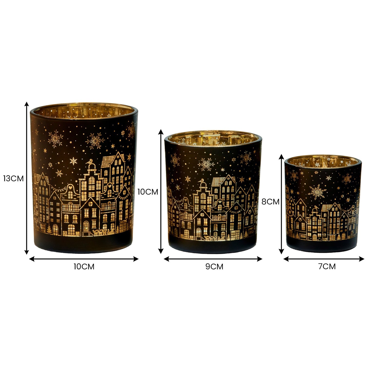 Christabelle Christmas Candle Jar Set Of 3 Black And Gold Holiday Candle Holders V240-112_YAN254