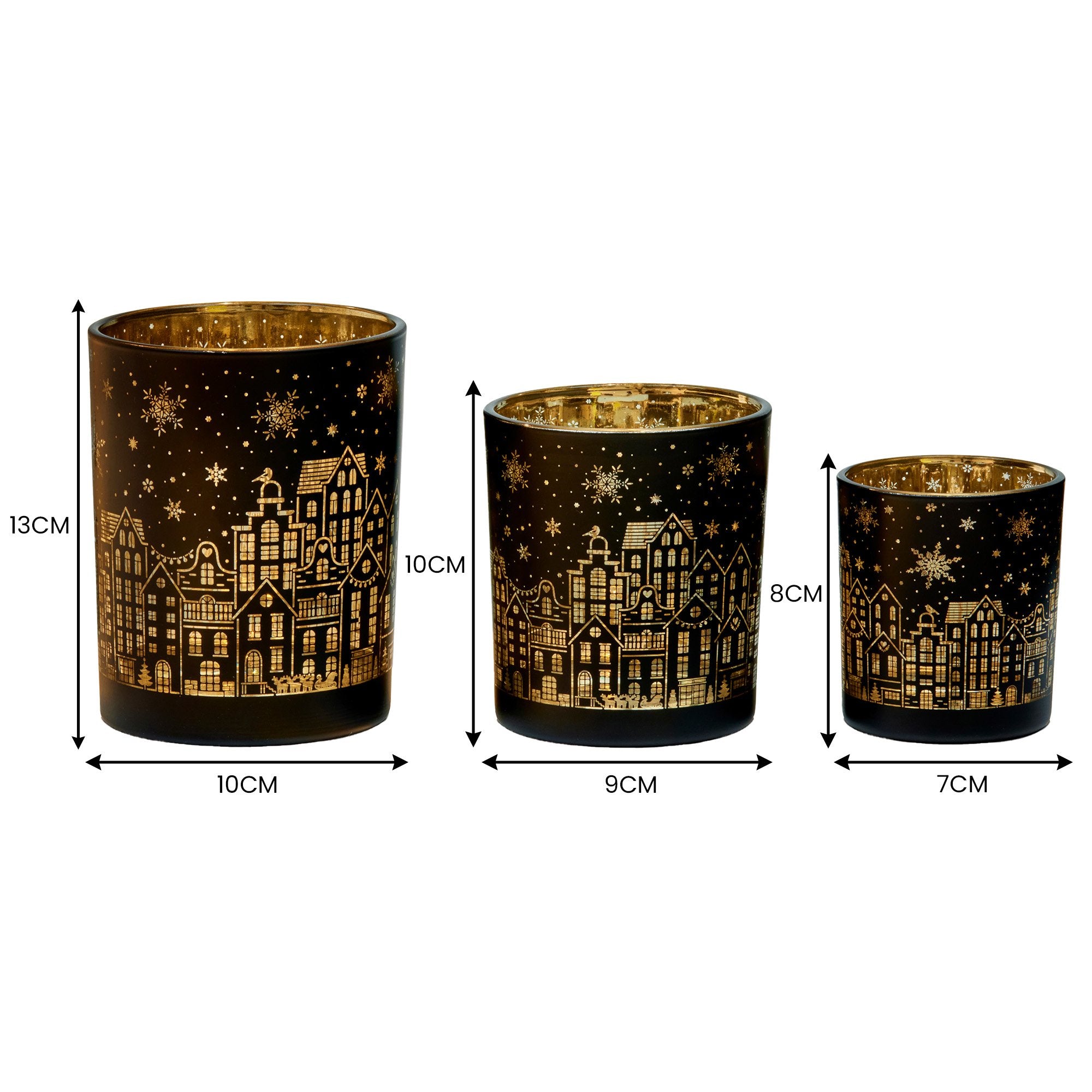 Christabelle Christmas Candle Jar Set Of 3 Black And Gold Holiday Candle Holders V240-112_YAN254