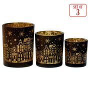Christabelle Christmas Candle Jar Set Of 3 Black And Gold Holiday Candle Holders V240-112_YAN254