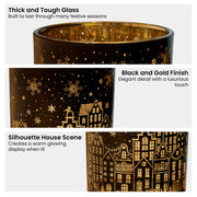Christabelle Christmas Candle Jar Set Of 3 Black And Gold Holiday Candle Holders V240-112_YAN254