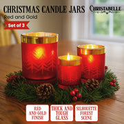 Christabelle Christmas Candle Jar Set Of 3 Red And Gold Holiday Candle Holders V240-112_YAN256