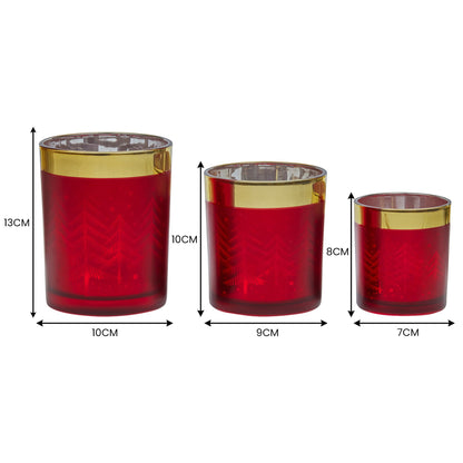 Christabelle Christmas Candle Jar Set Of 3 Red And Gold Holiday Candle Holders V240-112_YAN256