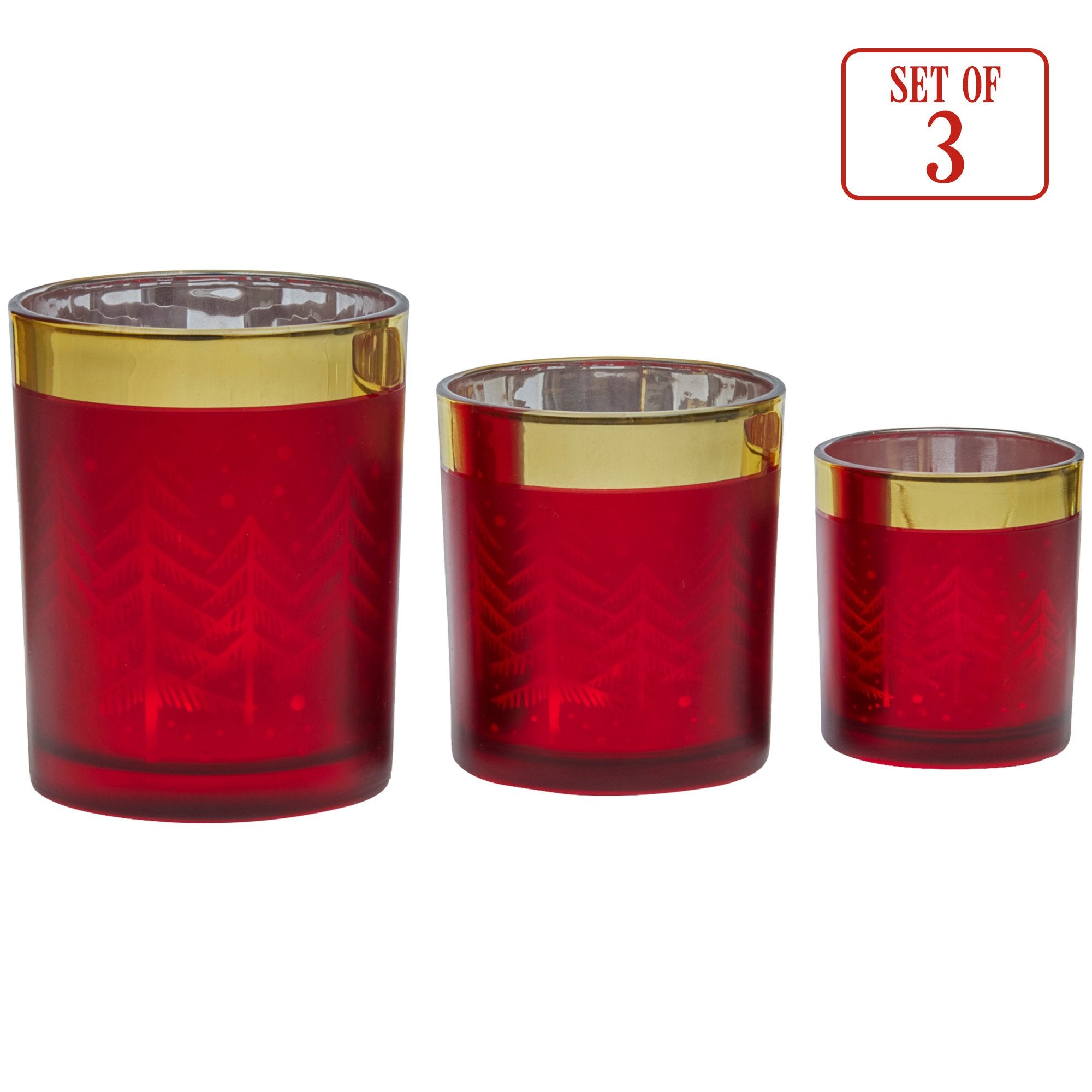 Christabelle Christmas Candle Jar Set Of 3 Red And Gold Holiday Candle Holders V240-112_YAN256
