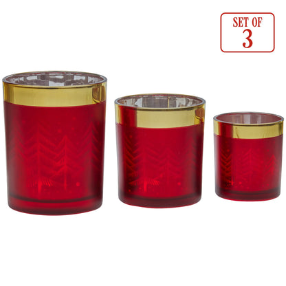 Christabelle Christmas Candle Jar Set Of 3 Red And Gold Holiday Candle Holders V240-112_YAN256