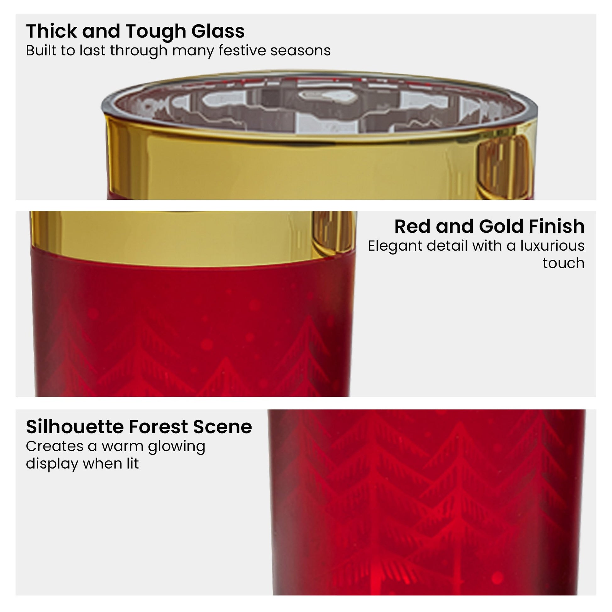 Christabelle Christmas Candle Jar Set Of 3 Red And Gold Holiday Candle Holders V240-112_YAN256