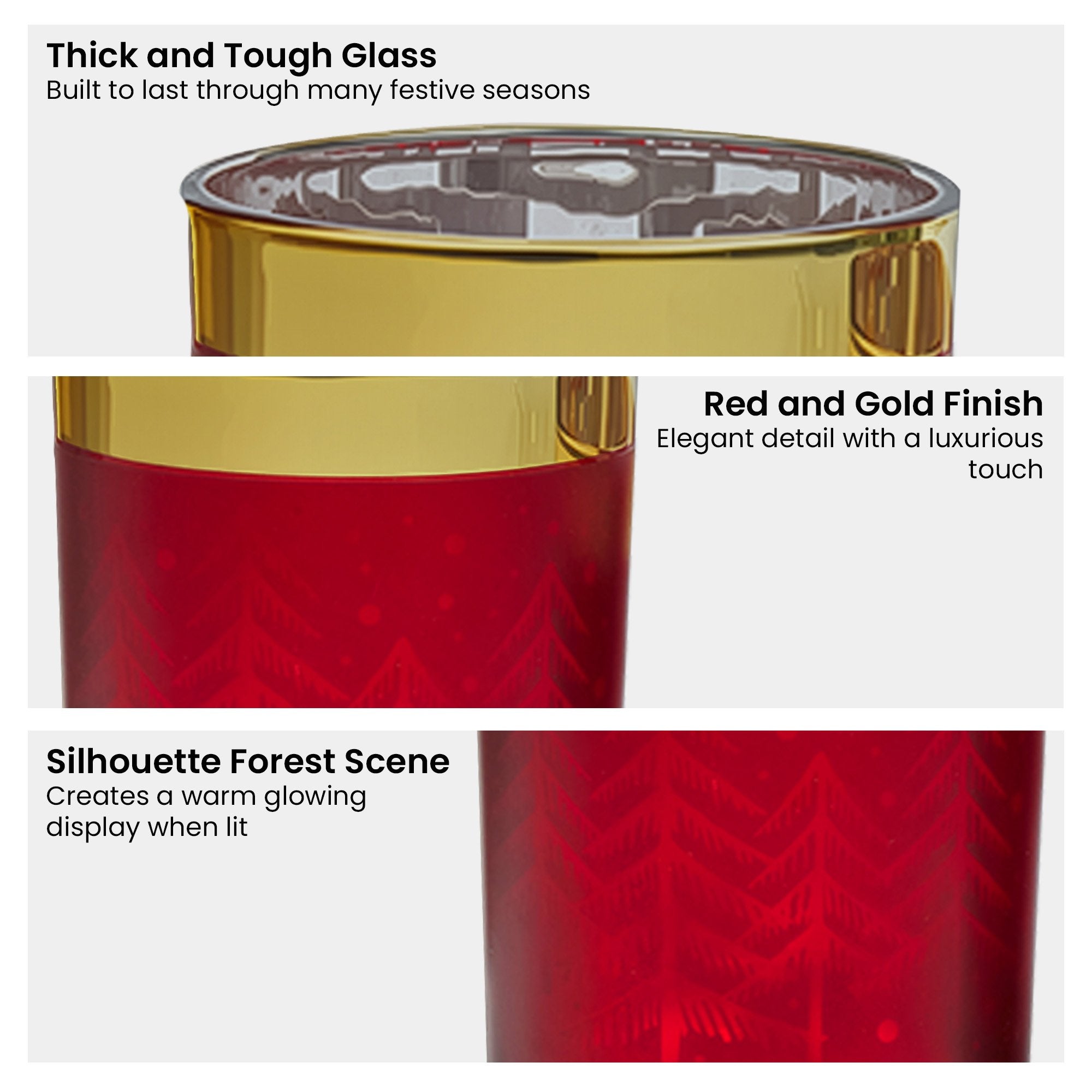 Christabelle Christmas Candle Jar Set Of 3 Red And Gold Holiday Candle Holders V240-112_YAN256