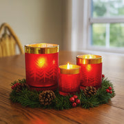 Christabelle Christmas Candle Jar Set Of 3 Red And Gold Holiday Candle Holders V240-112_YAN256