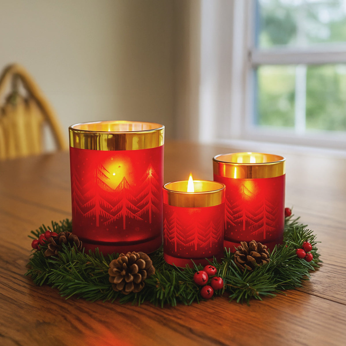 Christabelle Christmas Candle Jar Set Of 3 Red And Gold Holiday Candle Holders V240-112_YAN256