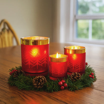 Christabelle Christmas Candle Jar Set Of 3 Red And Gold Holiday Candle Holders V240-112_YAN256