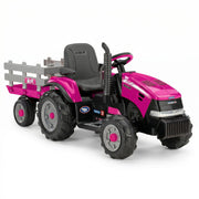 Klika Peg Perego Pink Case IH 12V Kids Ride On Tractor with Trailer 2 Speed Toy V240-44065