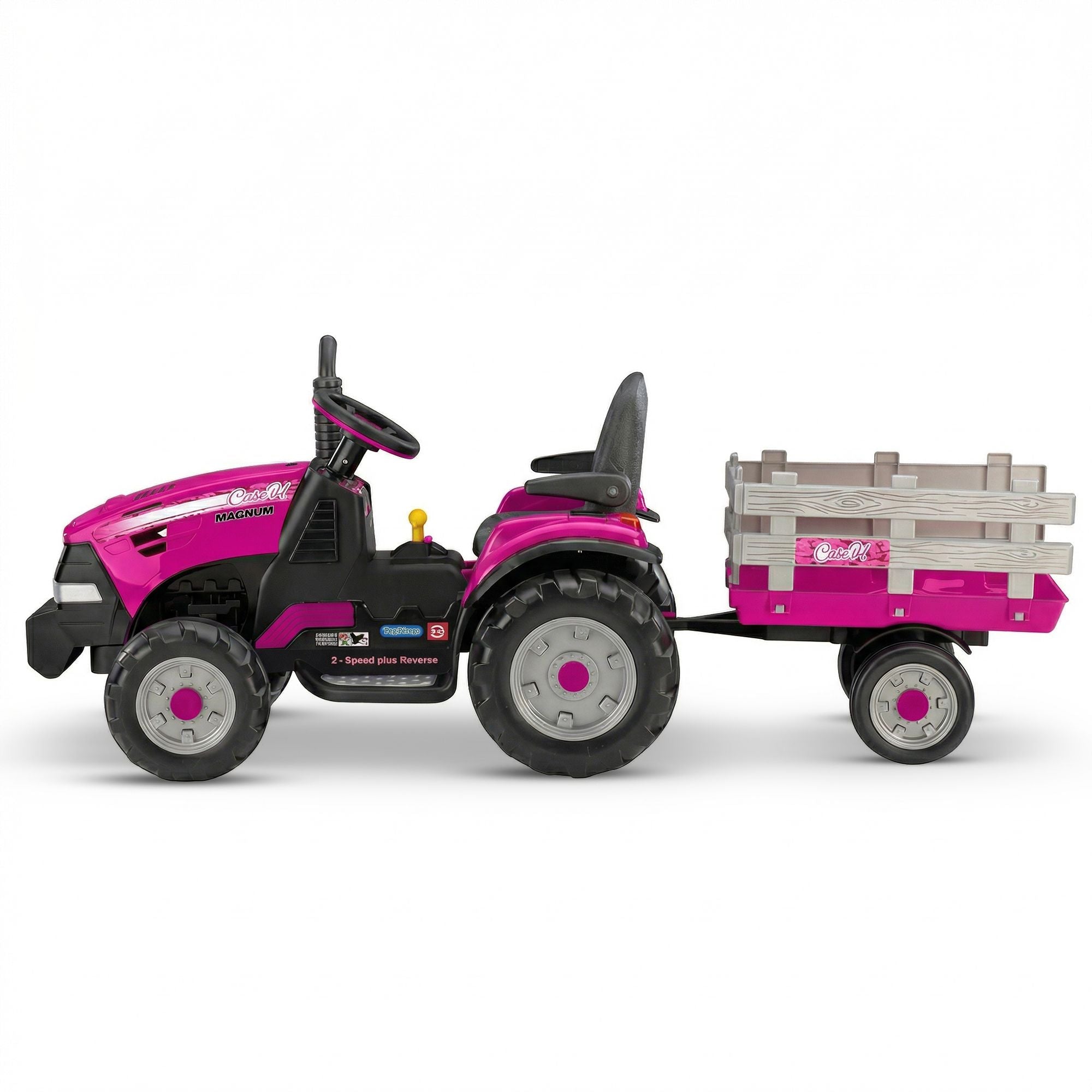 Klika Peg Perego Pink Case IH 12V Kids Ride On Tractor with Trailer 2 Speed Toy V240-44065